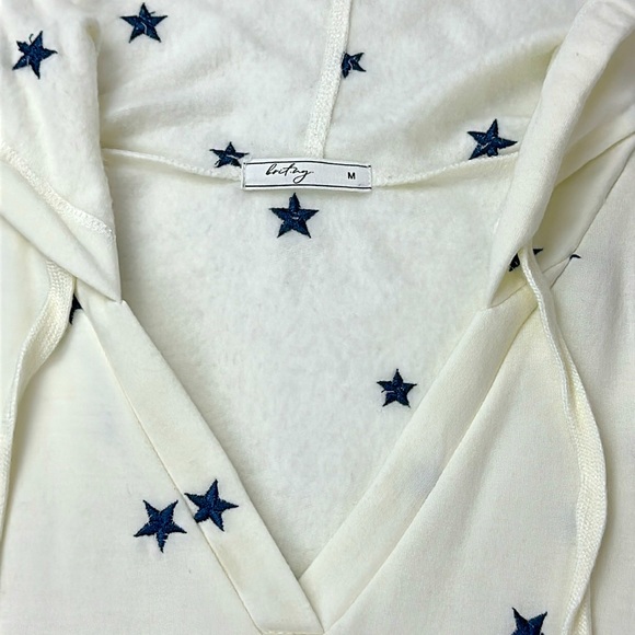 Britney Hoodie with Embroidered Blue Stars on Cream Background. Super Soft. Med. - Picture 4 of 9